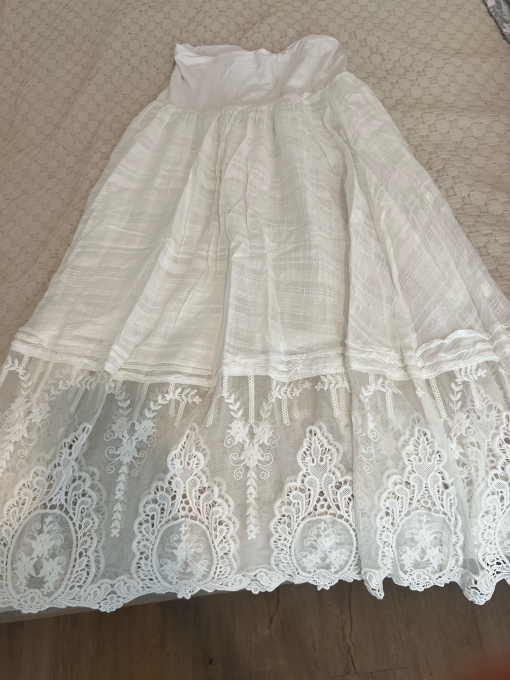 Sundance White A-Line Lace Hem Maxi Skirt